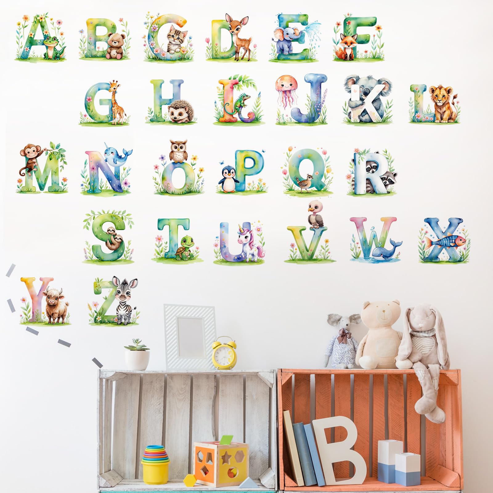 ABC Alphabet Wall Stickers Colourful Animal Letter Learning Wall Decals Peel and Stick Removable Educational Art Work for Kids Baby Nursery Bedroom Living Room Classroom Playroom Home Decor — view 2