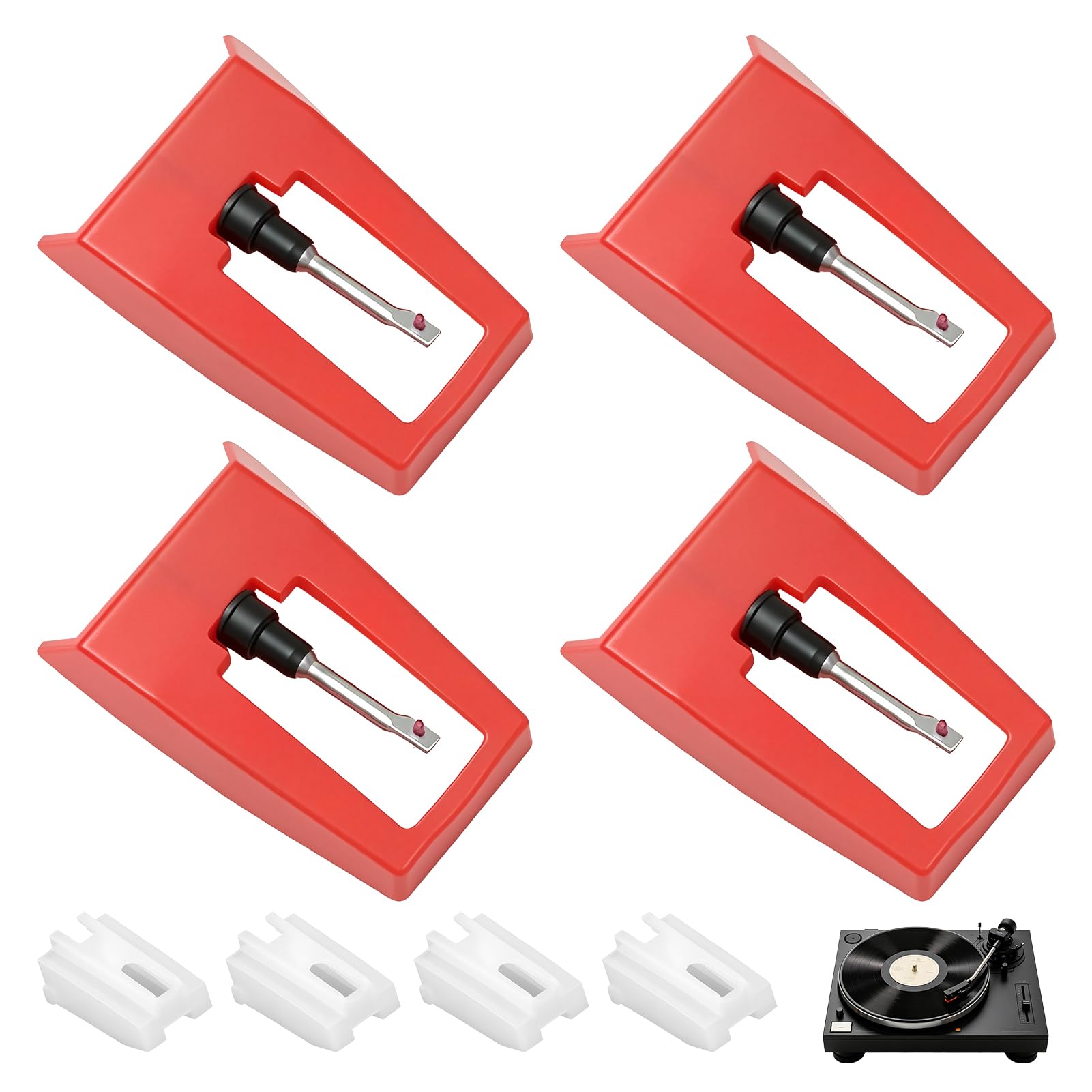 4 Pièces Diamant Platine Vinyle, Tourne Disque Aiguille avec Capuchon de Protection, Pointe Diamant pour Platine Vinyle Universelle, Accessoire de Remplacement pour la Lecture Audio Domestique