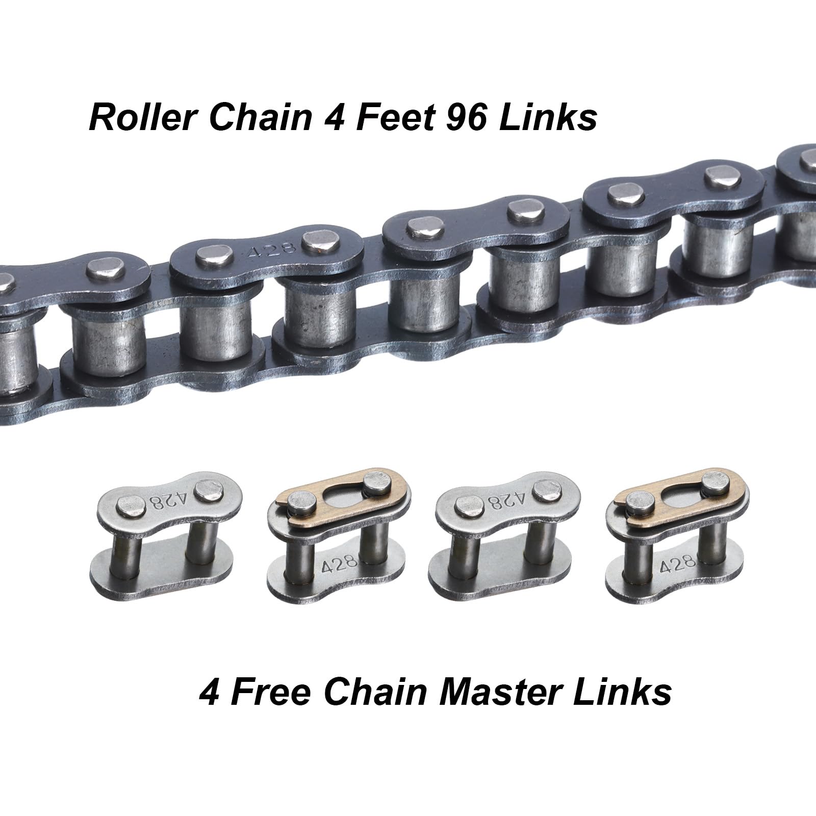 QUARKZMAN #41/ DIN/ISO 085 Roller Chain 4 Fuß 1/2" Teilung Kohlenstoffstahl Rollenkette Mit 4 Kostenlosen Master Verbindungsgliedern Für Go-Karts Fahrräder 96 Glieder