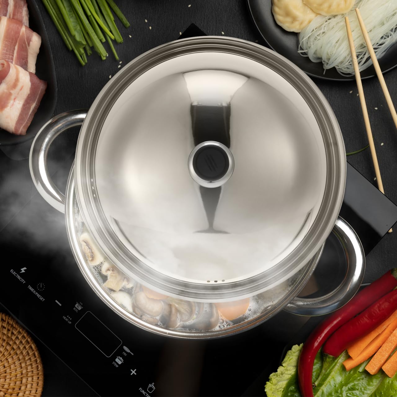 CALLARON Cubierta universal para ollas, tapa de vapor, tapa universal, tapa de olla de 14 pulgadas, tapa para sartén, tapas de wok, tapa de sartén plateada, tapa de olla de cúpula de tocino,