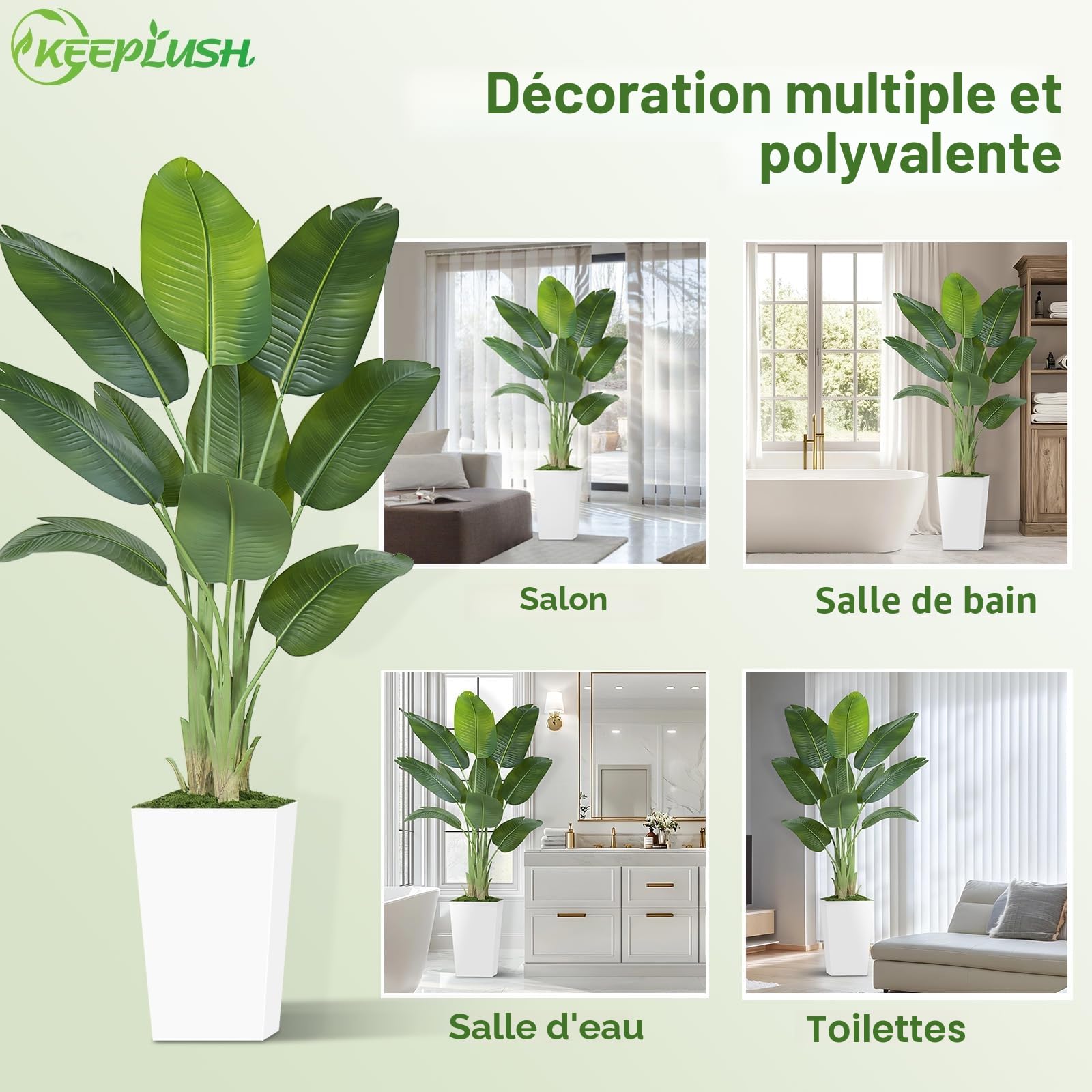 Plante Artificielle Oiseau de Paradis 180cm Pot Blanc Palmier Tropical Feuilles de Bananier Décoration Intérieur Bureau Salon