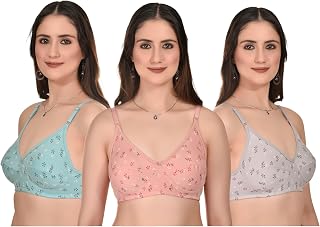 FASHARIOUS Women's Floral Print Cotton Push Up Bra, Non-Padded, Pack of 3, Pink Grey Navy Price In India