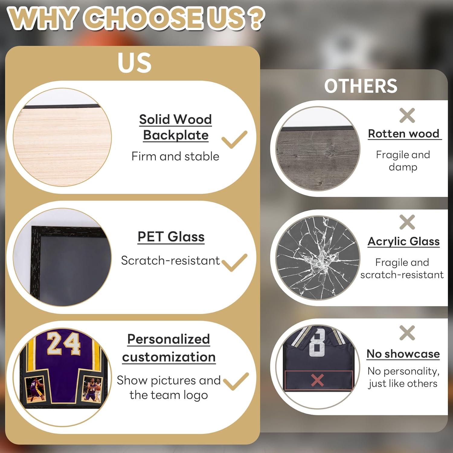 Jersey Frame Display Case for Basketball,Solid Wood Shadow Box with PET Transparent Protection,4x6 Two Photo Frame, Black Walnut Finish