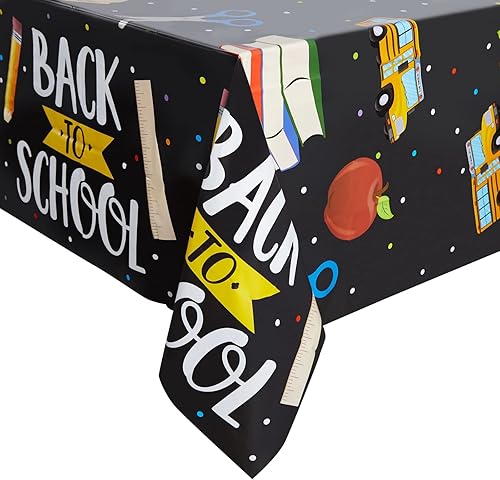 Miniatura 4 de Blue Panda Manteles de plástico desechables con temática escolar, 54 x 108 pulgadas, multicolor, paquete de 3, duraderos, decoración de fiestas y