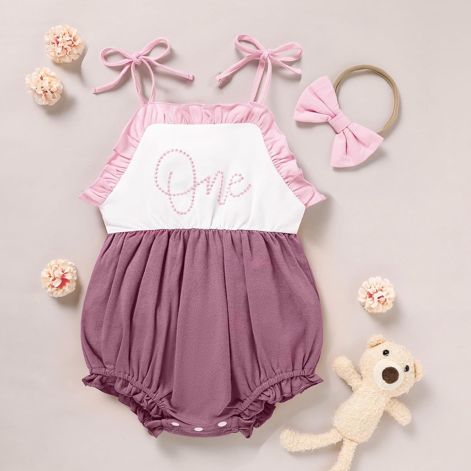 Baby Girl 1st Birthday Clothes One Year Old Bubble Romper Infant Girl Cake Smash Outfit Sleeveless Bodysuit - Image 3
