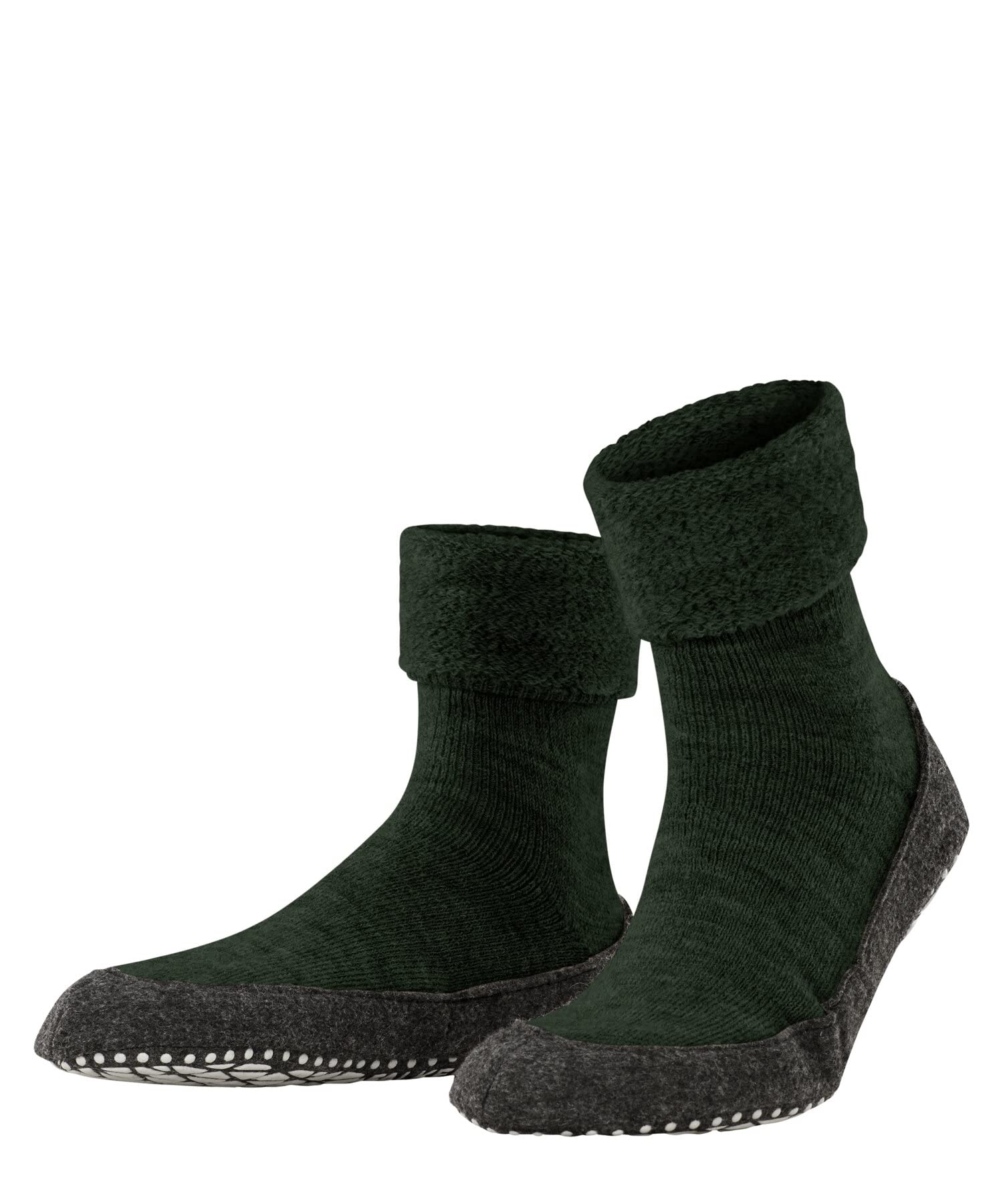 FALKE Stoppersocken Cosyshoe – Warme Merinowolle, ABS-Noppen, Grün Melange 7318, Gr. 45/46