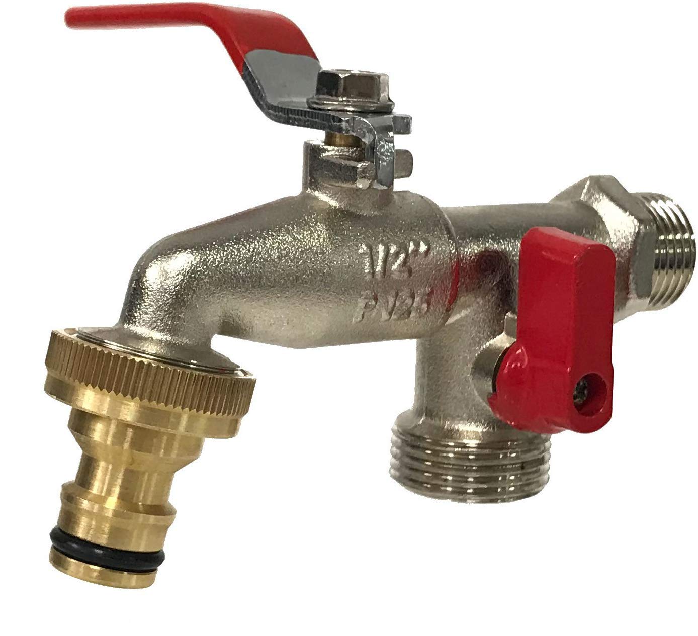Aqua Control Riego por Goteo para Balcones-Programador C4099N + 12 Goteros Autocompensantes De 2 L/H + Microtubo De 4 Mm, Kit C4061 + G6354 Grifo de Jardín Premium de Doble Salida 1/2'' 3/4''