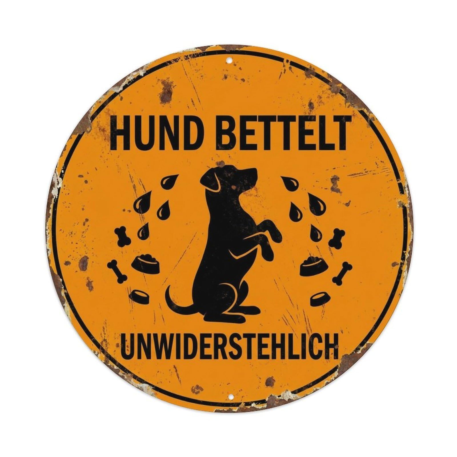 Dog Begging Expert Round Wall Hanging Metal Tin Sign