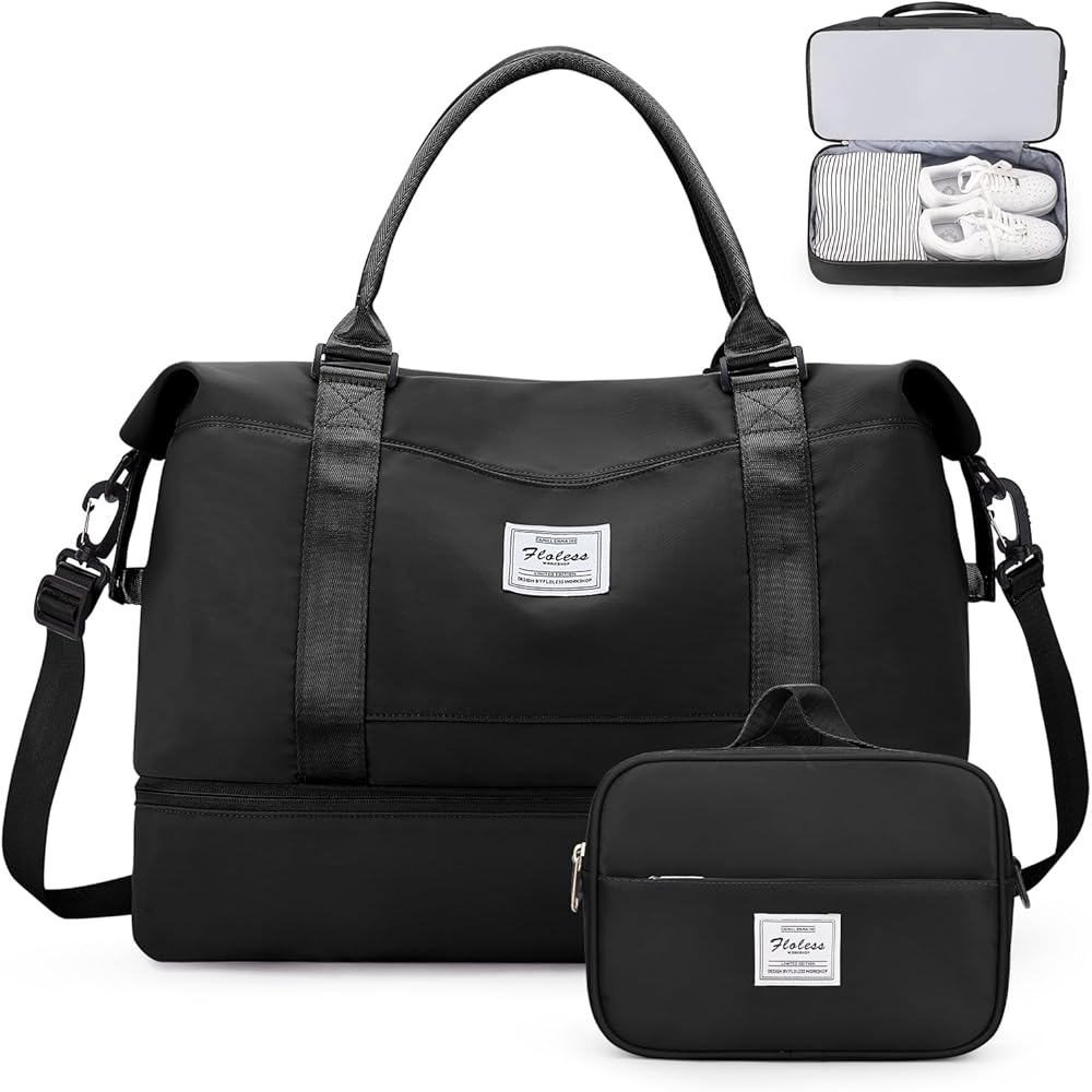 Weekender Bags for Women,Personal Item Travel Bag with Shoes Compartment,Overnight Travel Duffel Bag with Toiletry Bag