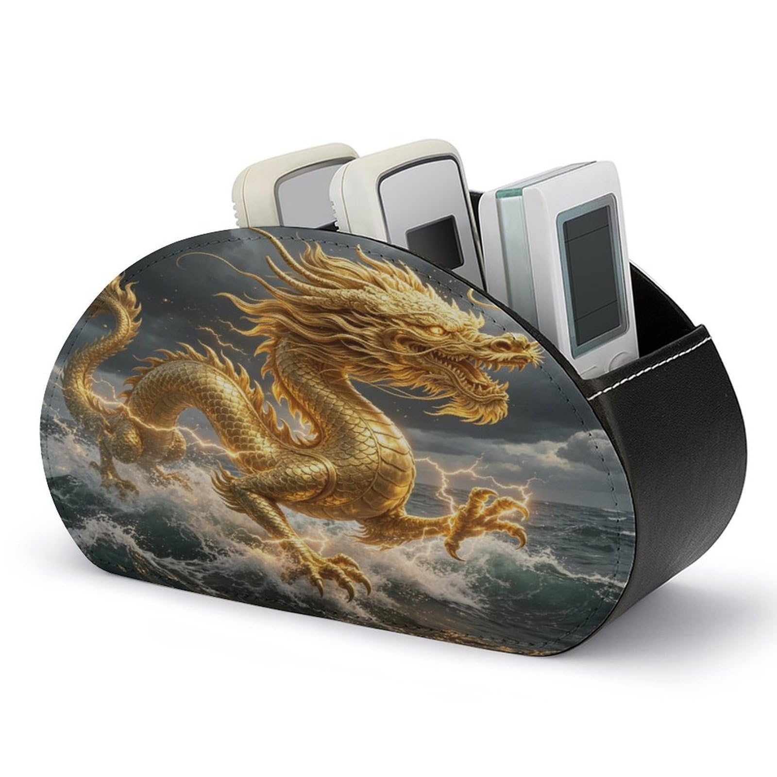 Btcowzrv Style Golden Sea Dragon Remote Control Holder With 5 Compartments