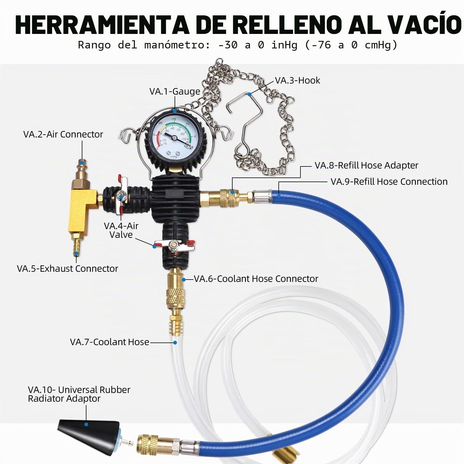 FreeTec 28 pzs Probador Presion Radiador, Universal Probador Presion Circuito Refrigeración, Kit Comprobador de Fugas Purgador Liquido Refrigerante, Herramientas Radiador Coche con Bomba Adaptador