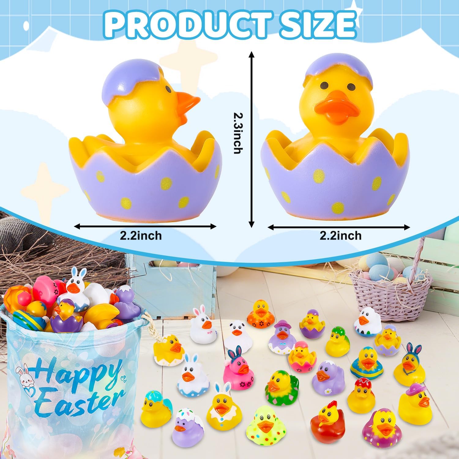 24 Pack Rubber Ducks Jeep Ducking with a Bag- 2" Easter Assortment Duckies for Jeep Duck Easter Themed Cruise Duck for Pool, Party Favors, Birthday Gifts, Classroom Incentives, Kids Water Bath Toys