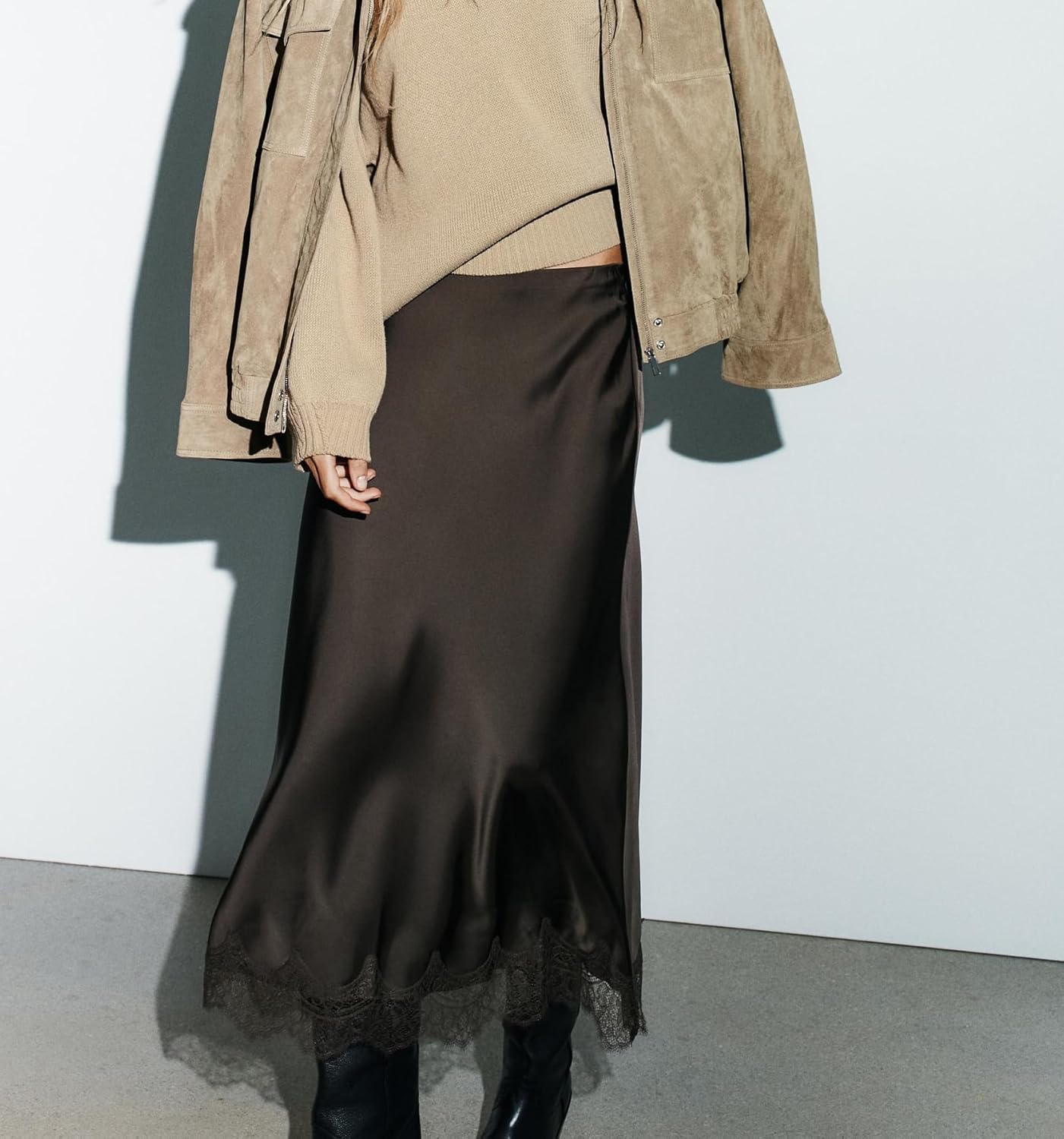 Aonoapll Women Satin Lace Long Skirt Elastic Waist Silky Lace Trim Midi Skirt Y2k Half Slip Maxi Skirts for Under Dress - Image 2