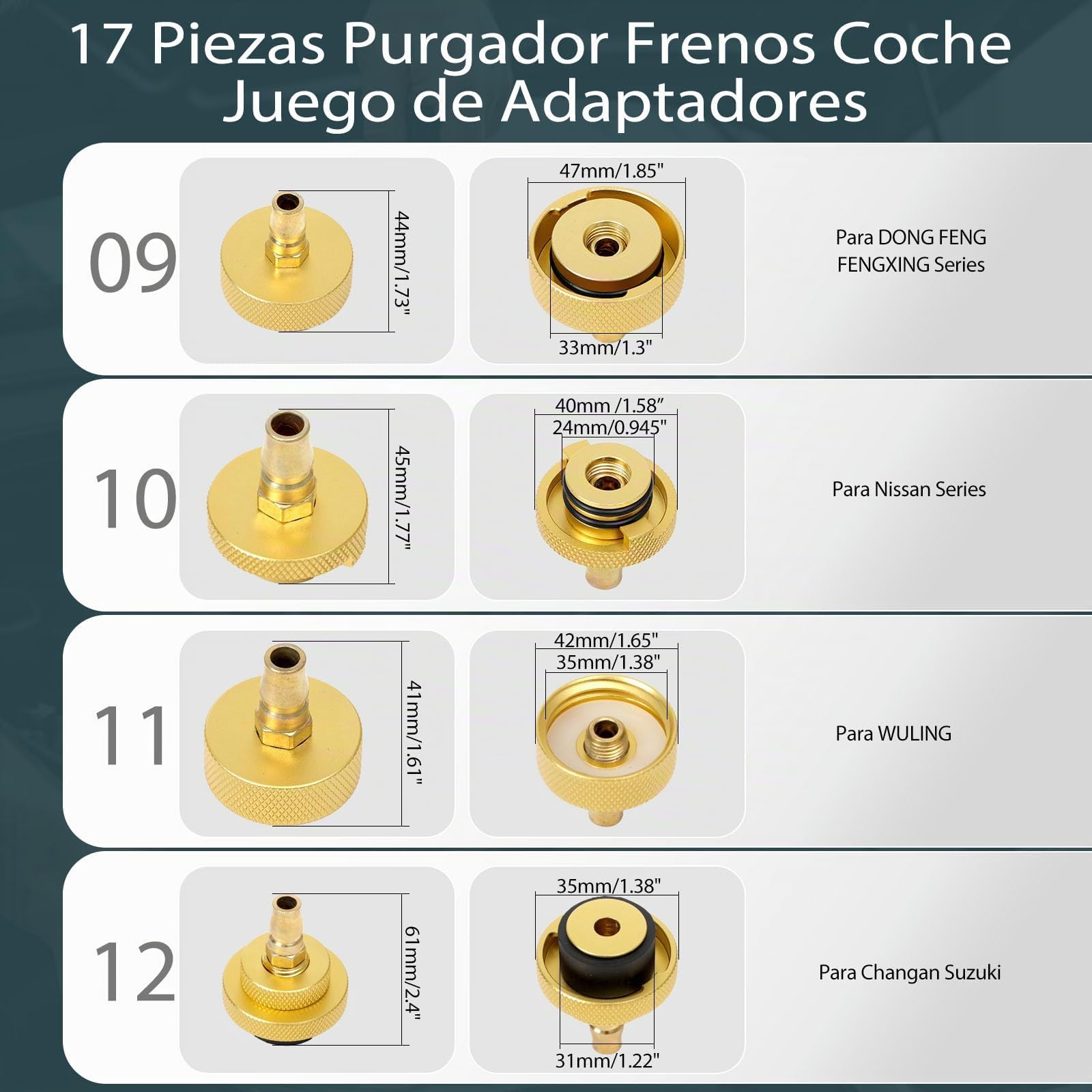 17 Piezas Purgador Frenos Coche Juego de Adaptadores Purga de Frenos de Automóvil Adaptador con Acoplamiento Rápido, Purgar o Rellenar Líquido de Frenos Compatible con VW para BMW...
