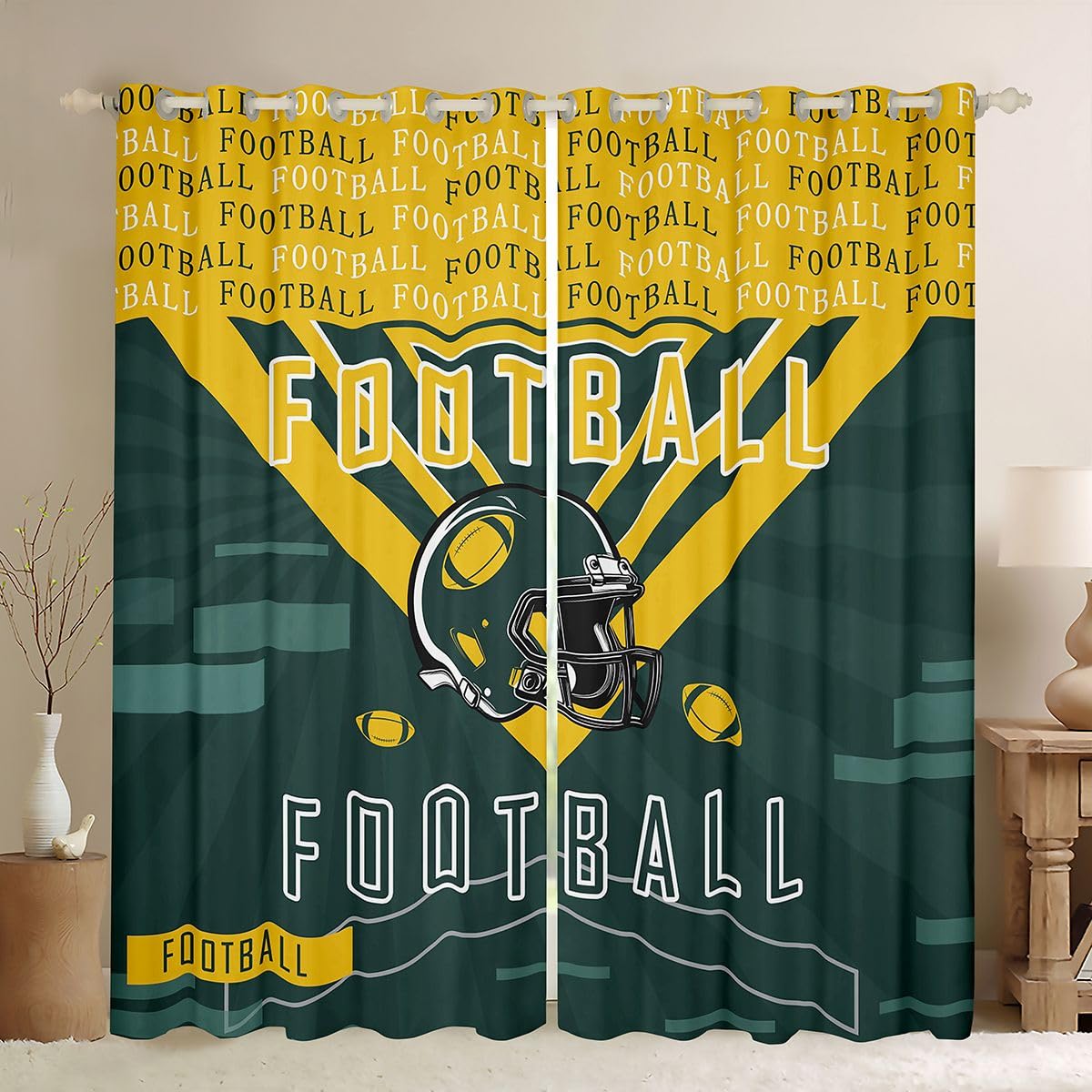Feelyou Football Blackout Curtains (2 Panels, 42 x 84 Inch) Rugby Sports Curtains for Bedroom Football City Window Treatments