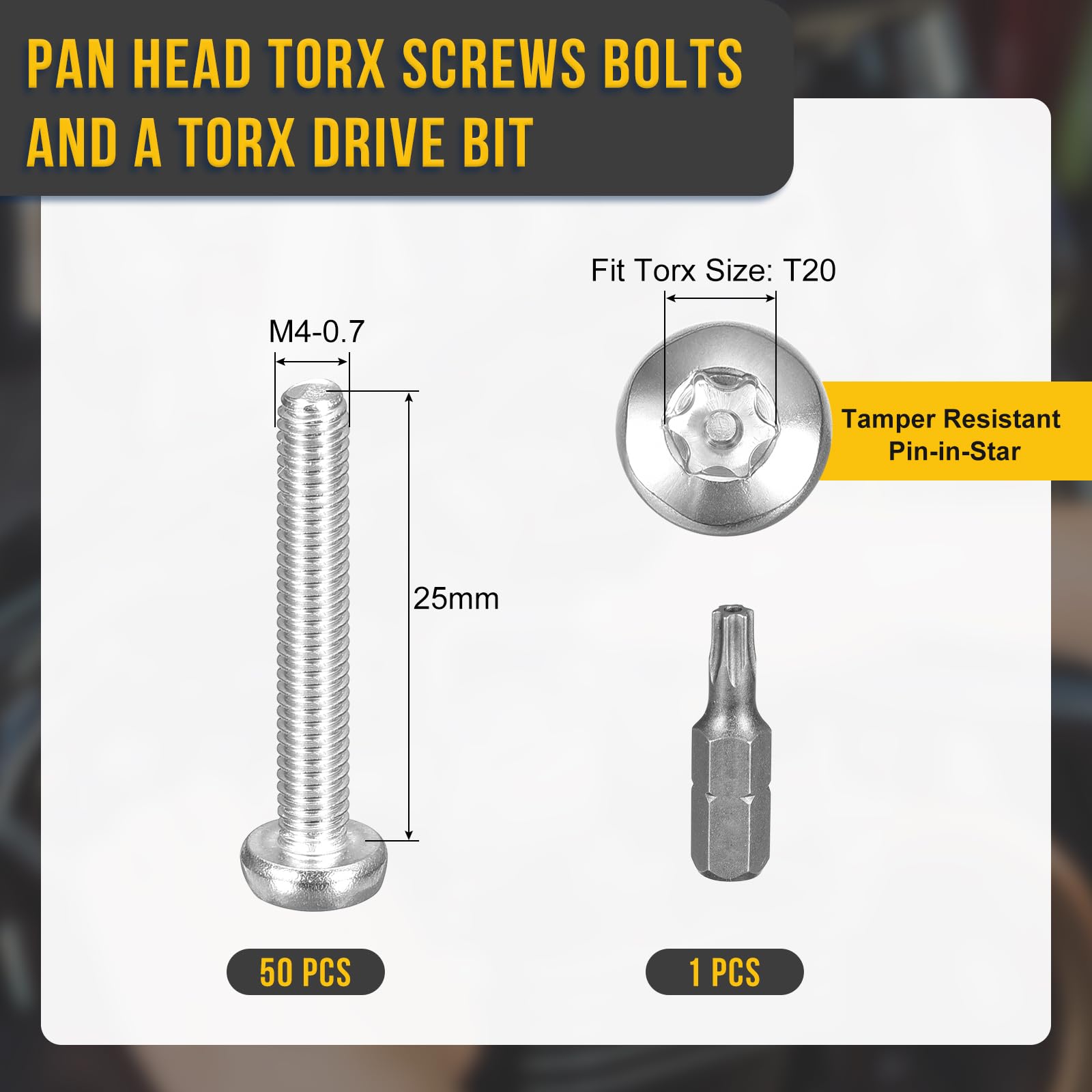 DTGN M4x25mm Pan Head Torx Security Screws, 50Pack, Good for Machinery - Image 2