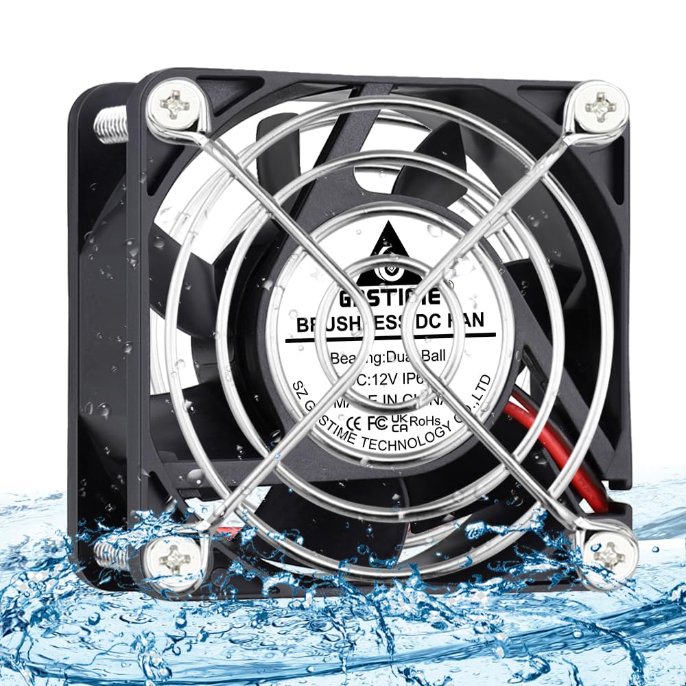 GDSTIME 12V Lüfter 60mm IP67 60mm x 25mm Kühlung Lüfter 4500 U/min Doppelkugellager 12CM Gehäuselüfter für PC Computer