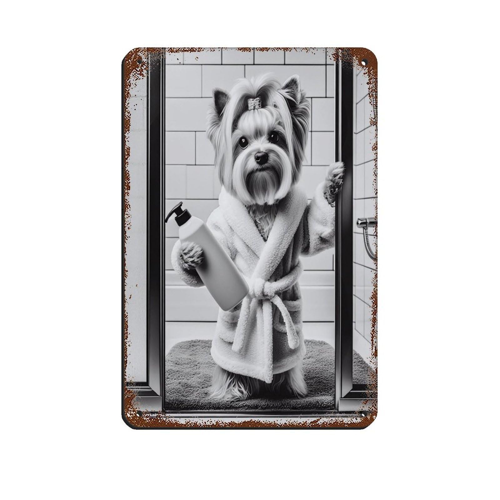 Yorkshire Terrier Bathroom Art Poster（1） Retro Poster Metal Tin Sign Chic Art Retro Iron Painting Bar People Cave Cafe Family Garage Poster Wall Decoration 8x12inch(20x30cm)