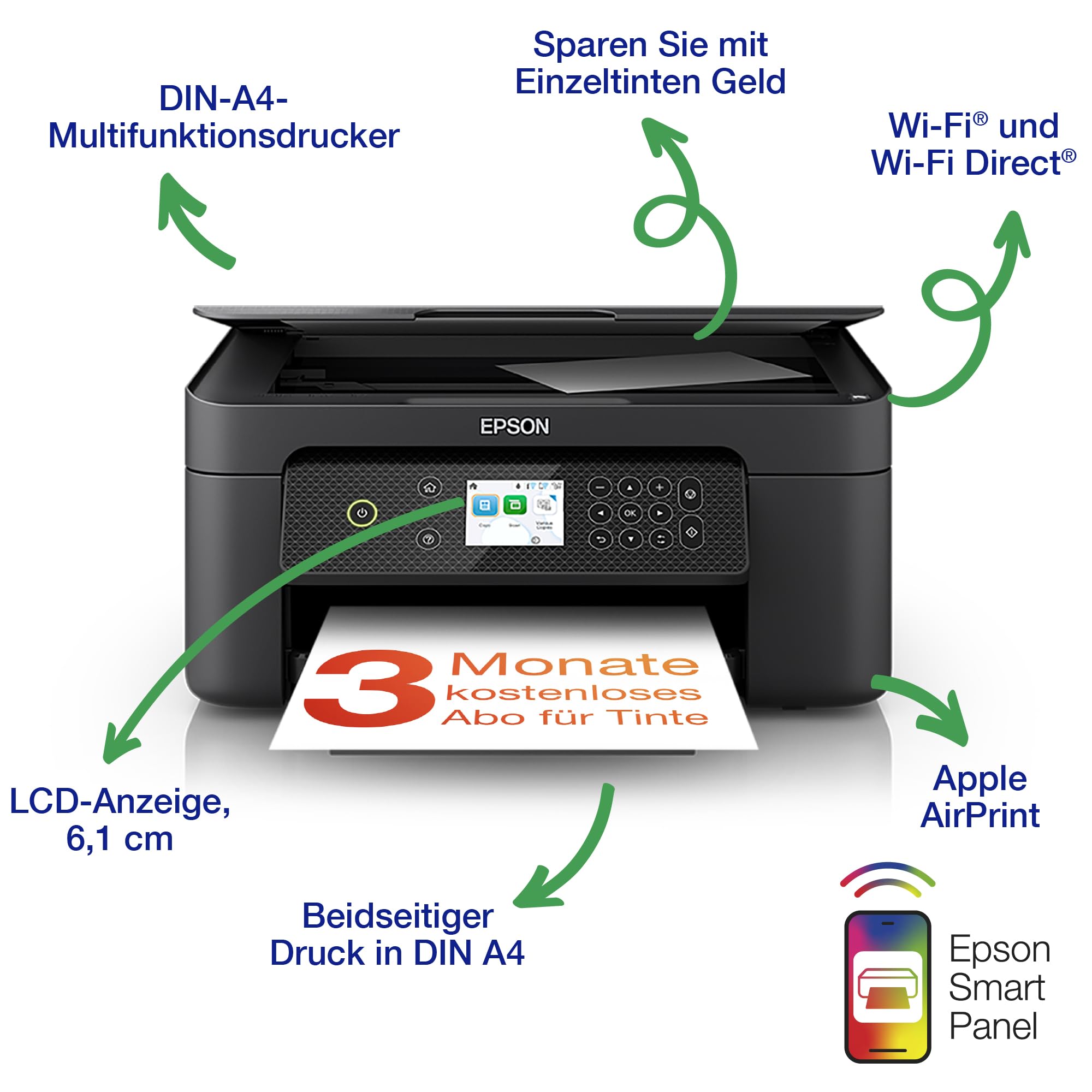 Epson Expression XP-4200 A4 kabelloser Multifunktionstintenstrahldrucker inkl. 3 Monaten kostenloser Tinte mit ReadyPrint Flex-Abo*