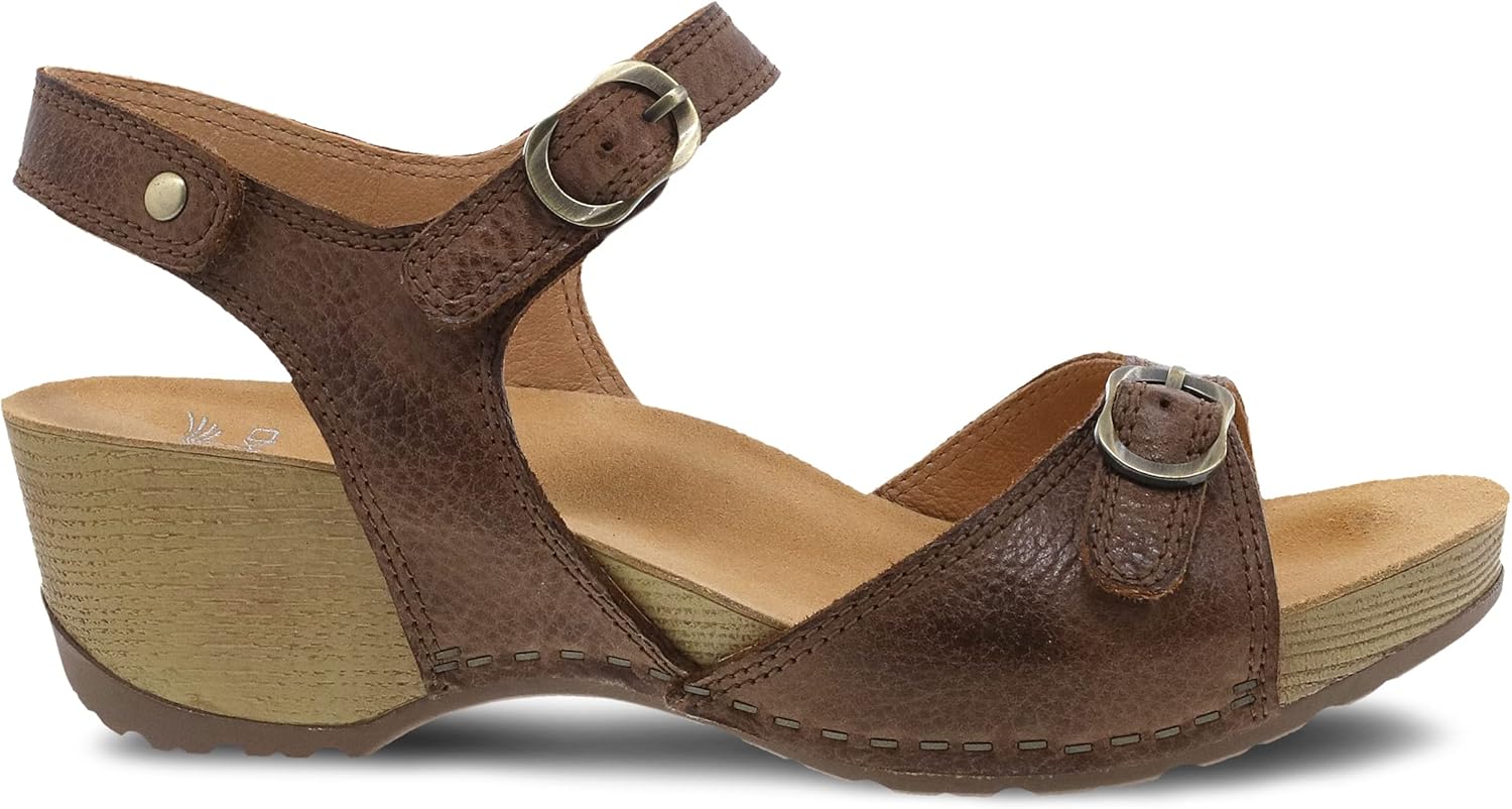 Dansko Tricia Wedge Sandal for Women – Cushioned, Contoured Footbed for All-Day Comfort and Support – Adjustable Hook & Loop Straps with Buckle Detail – Lightweight Rubber Outsole