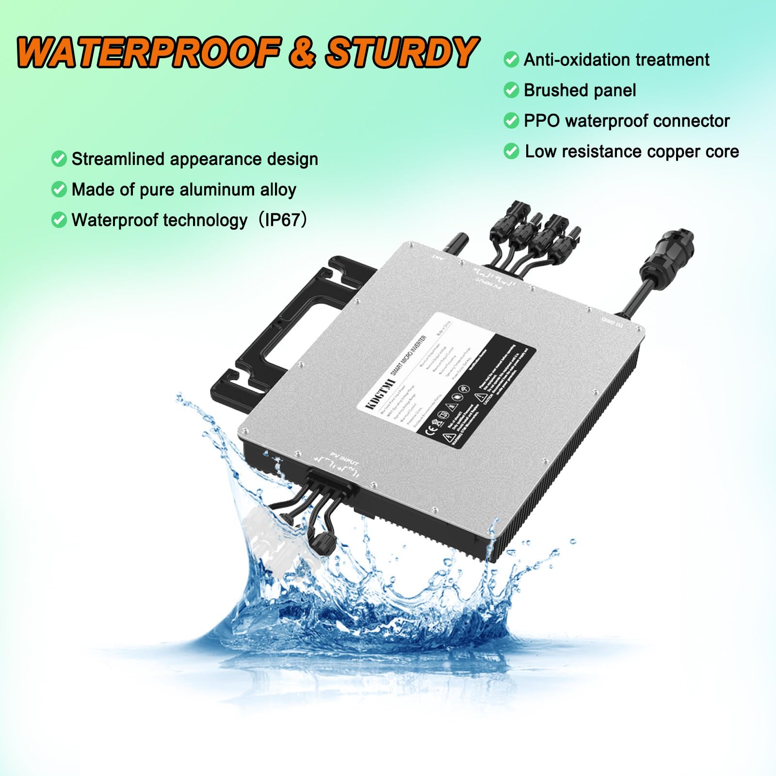 2000 W Mikro-Wechselrichter, Solar-Netzanschluss, IP67, wasserdicht, selbstkühlend, Ausgang: Reiner Sinus-Wechselrichter, automatische Erkennung, Wechselrichter für Solarmodule