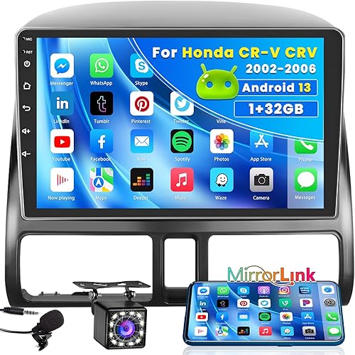 Miniatura 7 de Roinvou Estéreo CarPlay Android 2+64G para Honda CR-V CRV 2002-2006, CarPlay inalámbrico integrado con Android Auto, pantalla táctil de 9 pulgadas