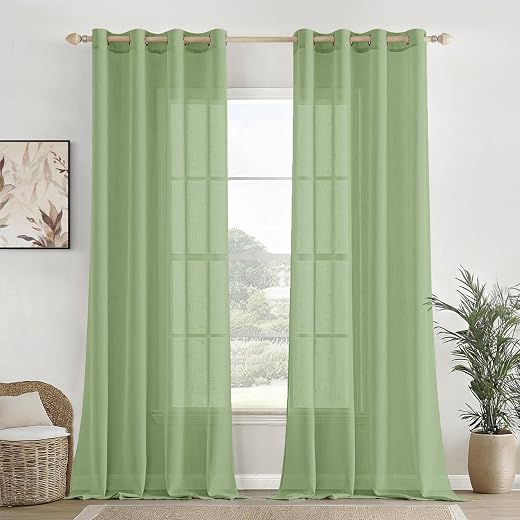 HOMEMONDE Exclusive Solid Cotton Linen Sheer Curtain Set for Door 7 Feet, Linen Textured Plain Sheer Long Door Grommet Cur...
