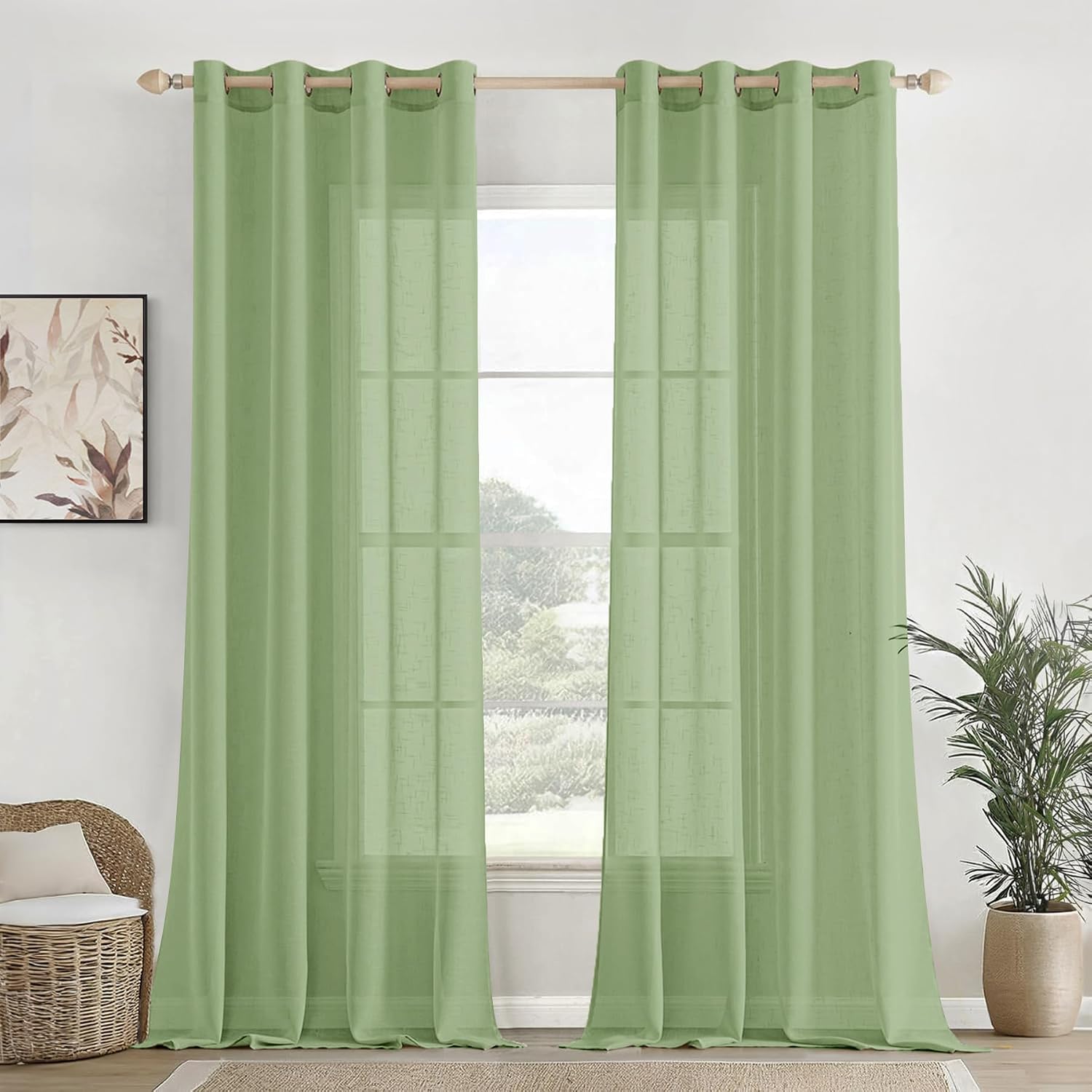 HOMEMONDE Exclusive Solid Cotton Linen Sheer Curtain Set for Door 7 Feet, Linen Textured Plain Sheer Long Door Grommet Cur...