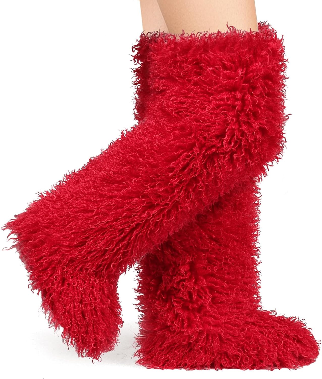 IXU Thigh High Fur Boots,Over the Knee Furry Boots for Women,Fuzzy Fluffy Tall Long Faux Boot Snow Winter Round Toe - Image 4