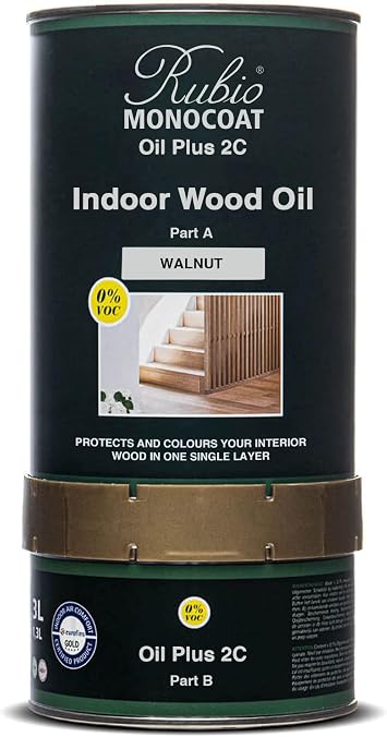 Rubio Monocoat Wood Oil Finish 52 m  - Walnut | Oil Plus 2C | Quick-Dry, Eco-Friendly Linseed Wood Oil for Indoor Use, Includes Accelerator Part B | Protector | 1,3L
