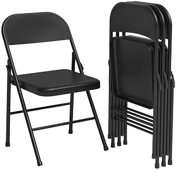 Juego de 4 sillas plegables de metal hasta 159 kg, práctico juego de sillas de invitados para plegables, tapizado con marco de acero fuerte, silla de camping para invitados, oficina, jardín, balcón