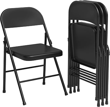 4 Pack All-Steel Folding Chairs with Backrest, Heavy Duty Metal Foldable Dining Chair Set of 4 Hold Up to 350 LBS, Black Portable Chair for Office, Indoor & Outdoor Events