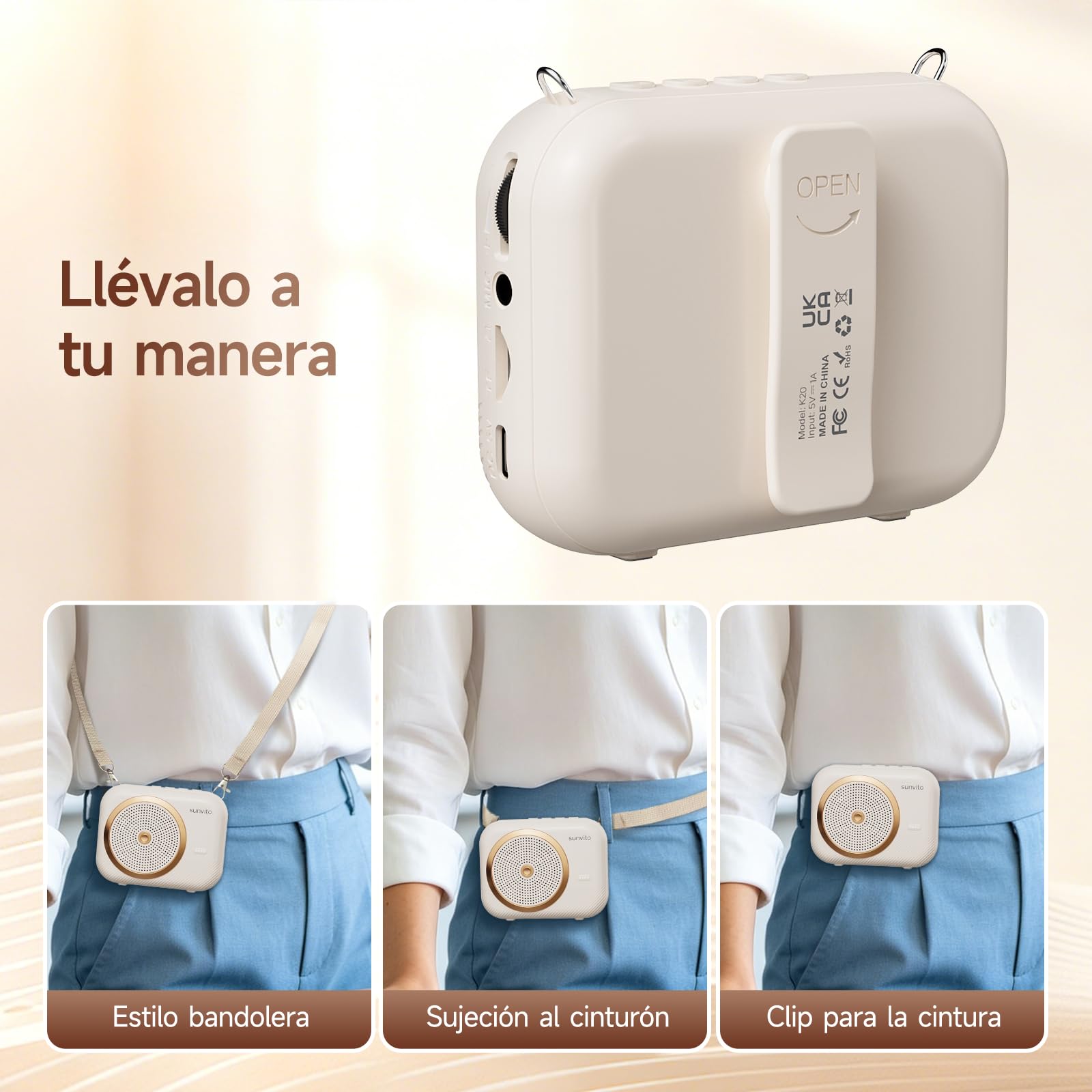 Amplificador de Voz inalámbrico para Profesores, con 2 micrófonos. | Soporta Bluetooth, tarjeta TF y modo dual, compatible con móviles y tablets para audio, música o apoyo de voz.