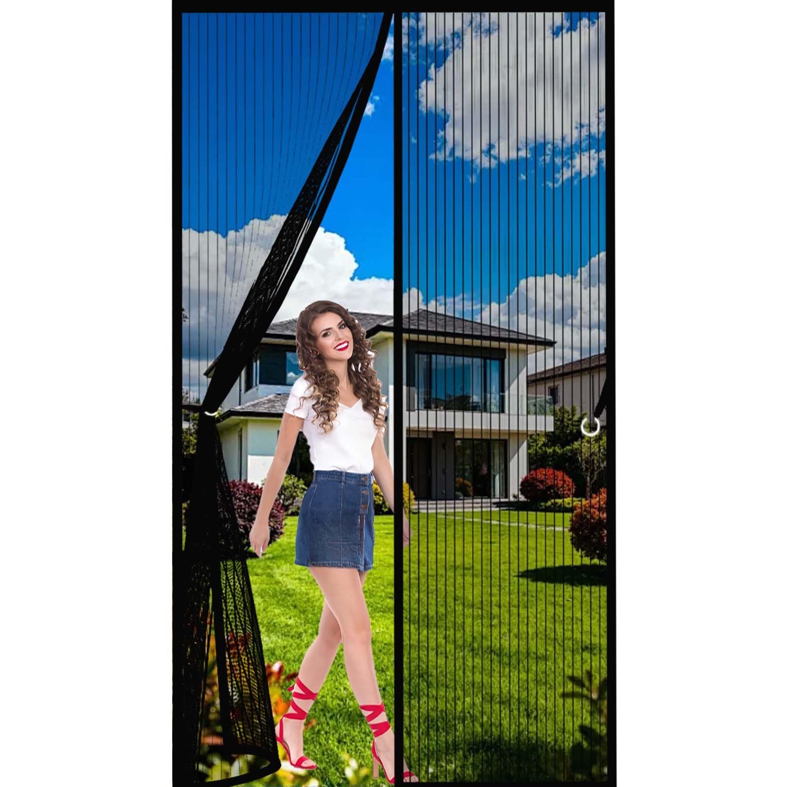 Magnetic Door Screen 139x237cm(WidthxHigh) Powerful Magnets and Full Frame Magic Tape, No Drill Installation Magnetic Fly Screen Door Curtain Lets Fresh Air in, Hundreds of Sizes, Black