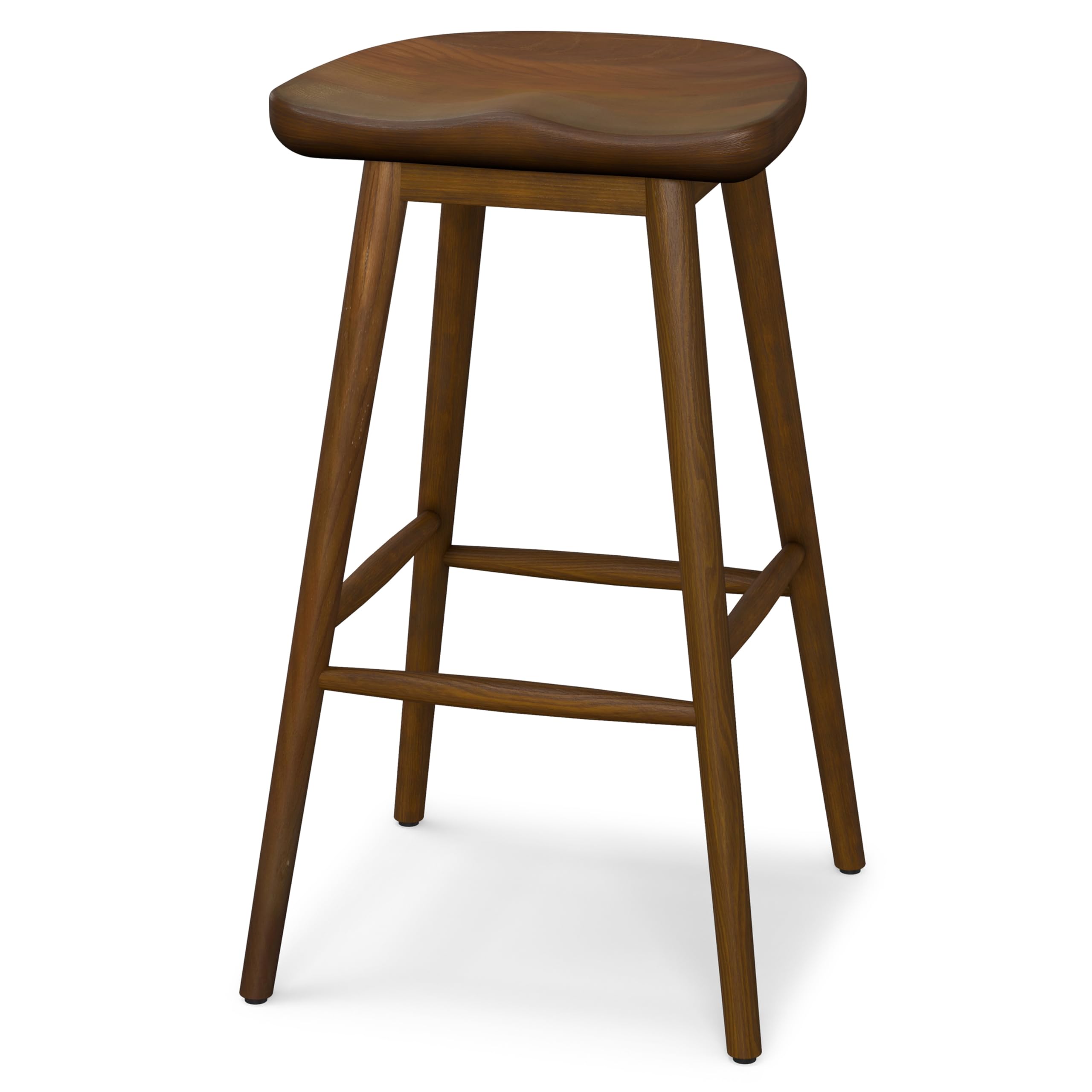 SIMPLIHOME Teagan Bar Stool - 30 inch Seat Height Solid Wood Backless Chair in Dark Walnut, Rustic Seating for Kitchen or Bar with Sculpted Saddle Seat and Footrest, Fully Assembled
