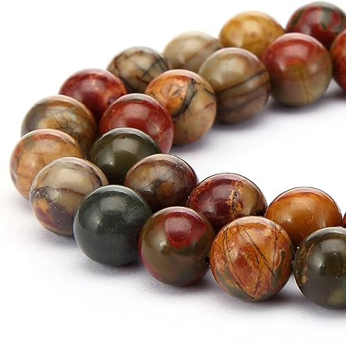 Miniatura 5 de JM Design Red Creek Jasper - Cuentas de piedra de gema sueltas de 0.315in, hilo de 15.0in, para hacer joyas, artes y manualidades