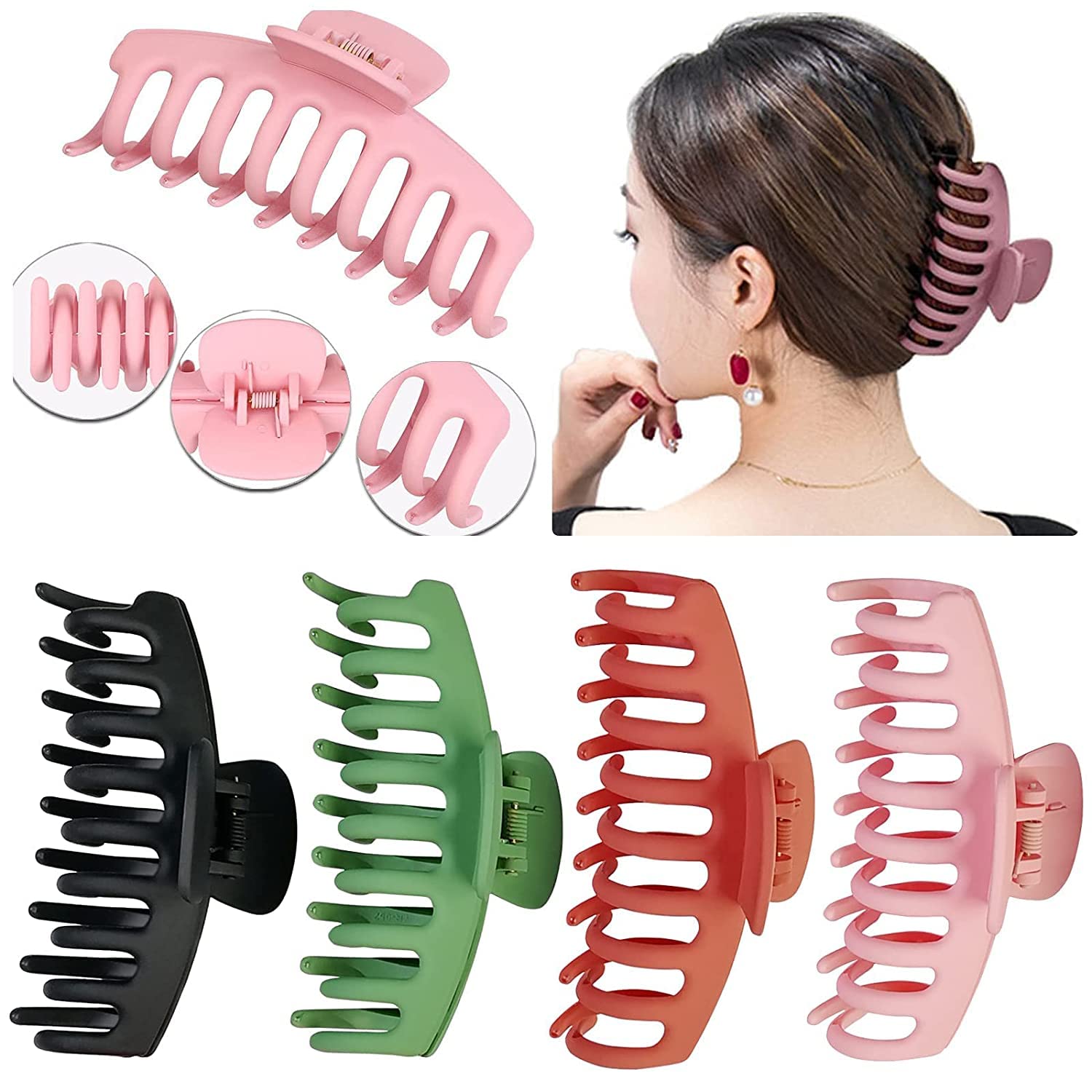 Glamifirsto, 4.3'' Nonslip Matte Large Hair Jaw Clips For Women, 3 piece, Multi-Colour 1