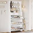 GAOMON Shoe Cabinet with 3 Flip Drawers, Entryway Cabinet with Adjustable Shelves, Accommodate 12 to 18 Pair of Shoes, Space-Saving Slim Shoe Cabinet for Entryway, Hallway, Front Door, White Oak