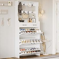 GAOMON Shoe Cabinet with 3 Flip Drawers, Entryway Cabinet with Adjustable Shelves, Accommodate 12 to 18 Pair of Shoes, Space-Saving Slim Shoe Cabinet for Entryway, Hallway, Front Door, White Oak