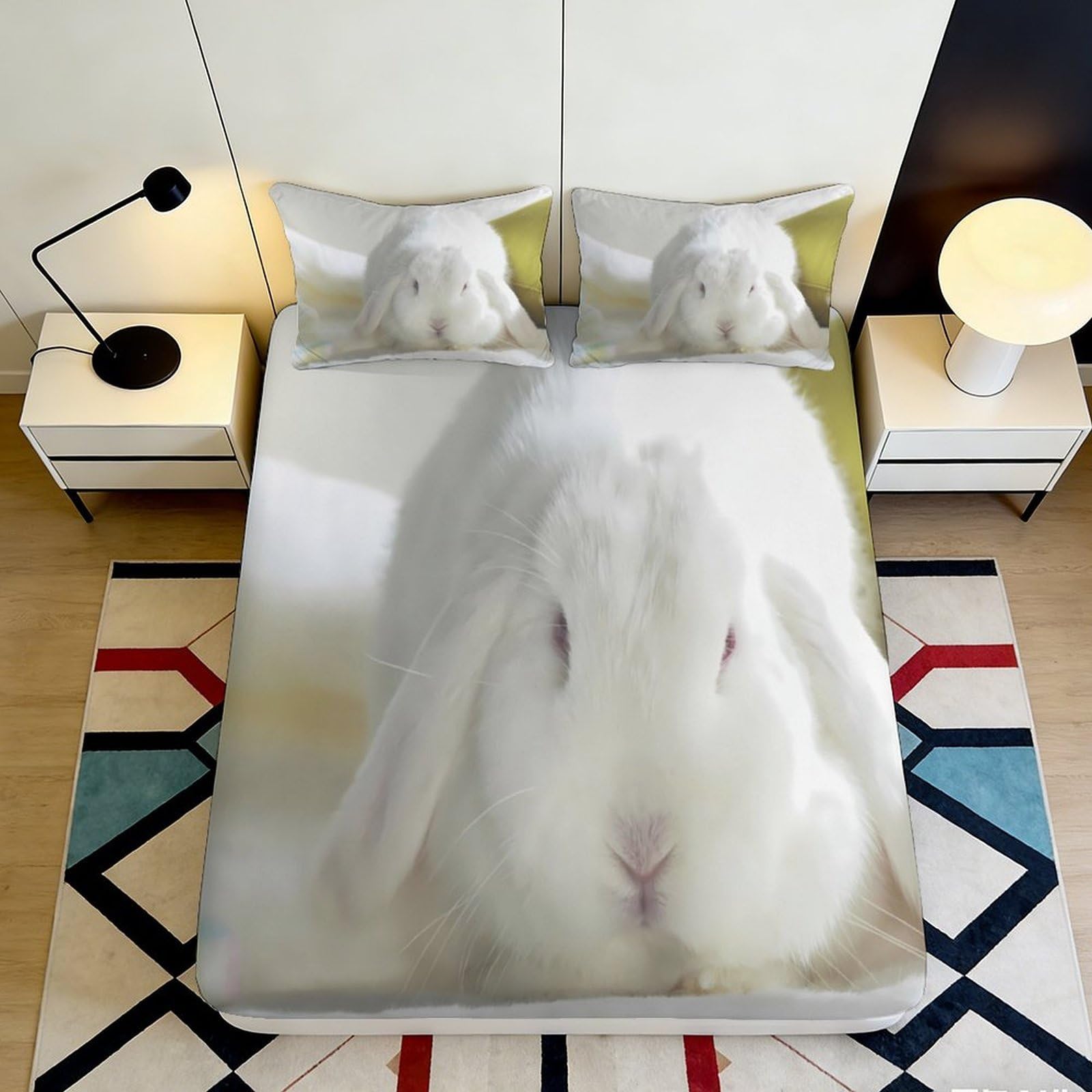 Jqzkxnhpbr Style-10 3D Printed White Bunny Fitted Sheet Microfiber Soft Decorative Rabbit Bed Sheet For Bedroom Dorm Mattress Cover 90X200x25cm