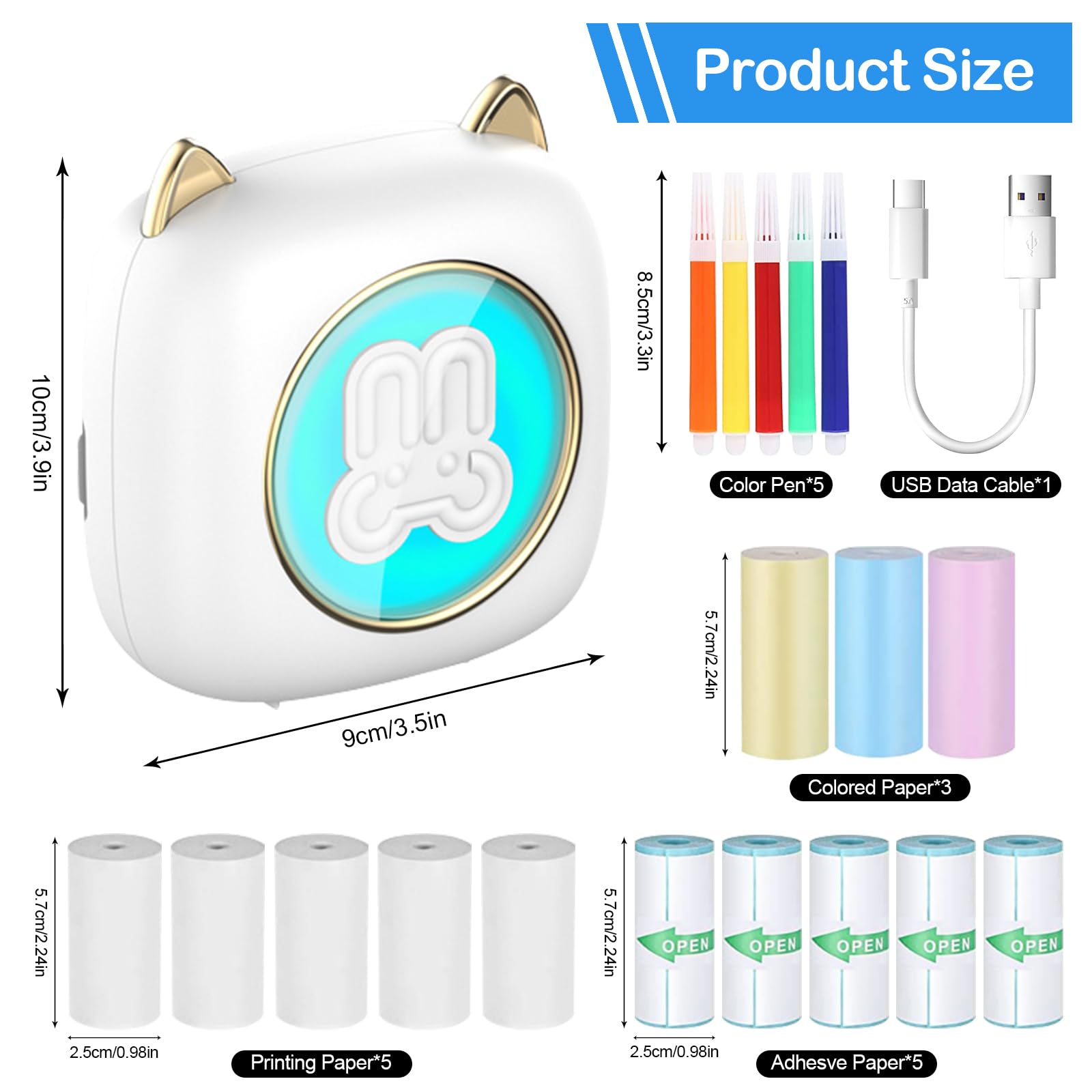 Panthem Mini Imprimante Portable Bluetooth avec 13 Rouleaux de Papier D