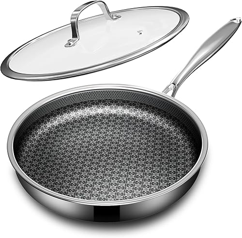Sartenes antiadherentes con tapa, sartenes híbridas de 10 pulgadas antiadherentes, sartenes de acero inoxidable antiadherentes, aptas para