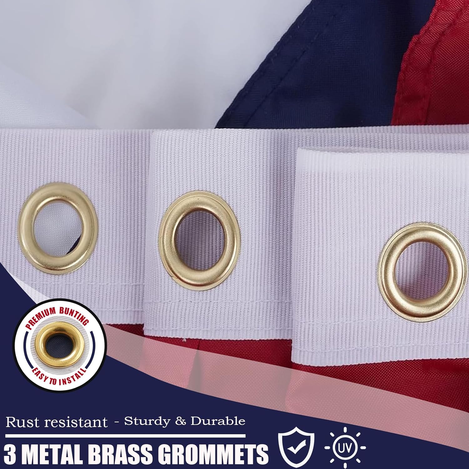 FLAGWIN American Bunting Flags Outdoor 3x6 Ft, Embroidered Stars Pleated Fan Banner for Outside, Heavy Duty Patriotic USA Bunting with 3 Brass Grommets for 4th of July Decorations