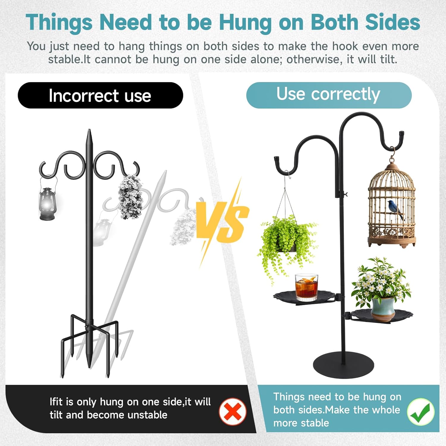 Upgraded 74" Shepherd's Hook Stand plant，Bird Feeder，Wind Chime Hanger Stand, Waterproof Metal & Adjustable-Height Standing Pole Holder for Lantern and Wreath, Indoor & Outdoor