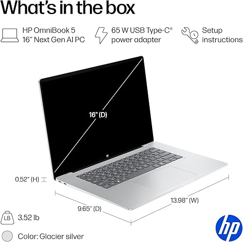 Miniatura 17 de HP OmniBook 5 PC AI de 16 pulgadas de próxima generación, pantalla táctil 2K, Snapdragon X Plus X1P-42-100, 16 GB de RAM, SSD de 512 GB, GPU