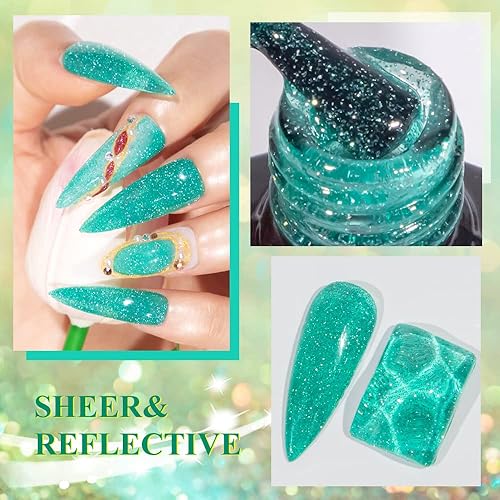 Miniatura 8 de MIZHSE Esmalte de gel con purpurina reflectante neón de 0.27 onzas líquidas, kit de esmalte de uñas de diamante disco brillante, 12 piezas, azul y