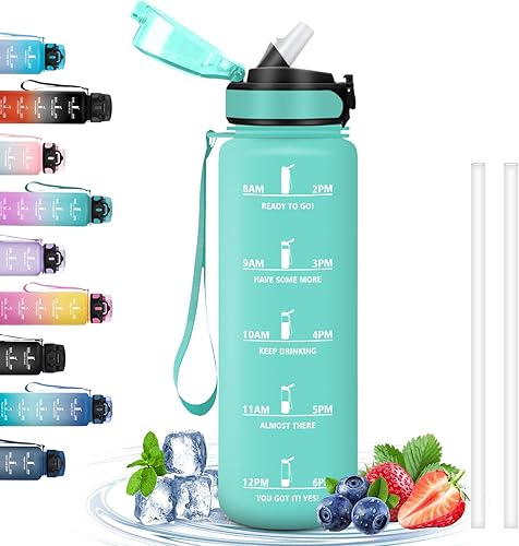 Miniatura 41 de Water Bottle - 1L - Leak-Proof Sports Bottle, Straw Bottle for Bodybuilding, Graduated Water Bottle with Time Marker, Motivational Water Bottle
