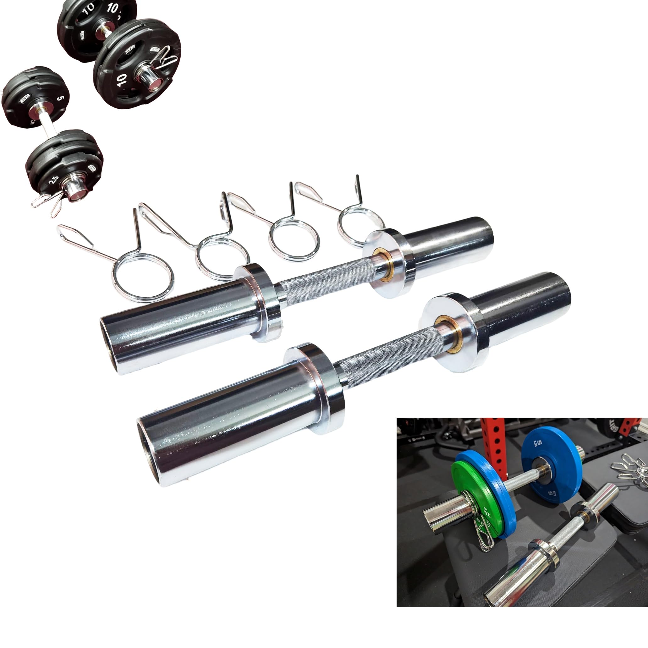 Maniglie per manubri con 2 paia di clip per collari, barre olimpioniche caricabili, manubri da 40,6 cm, per palestra domestica, sollevamento pesi, allenamento della forza, bodybuilding, fitness