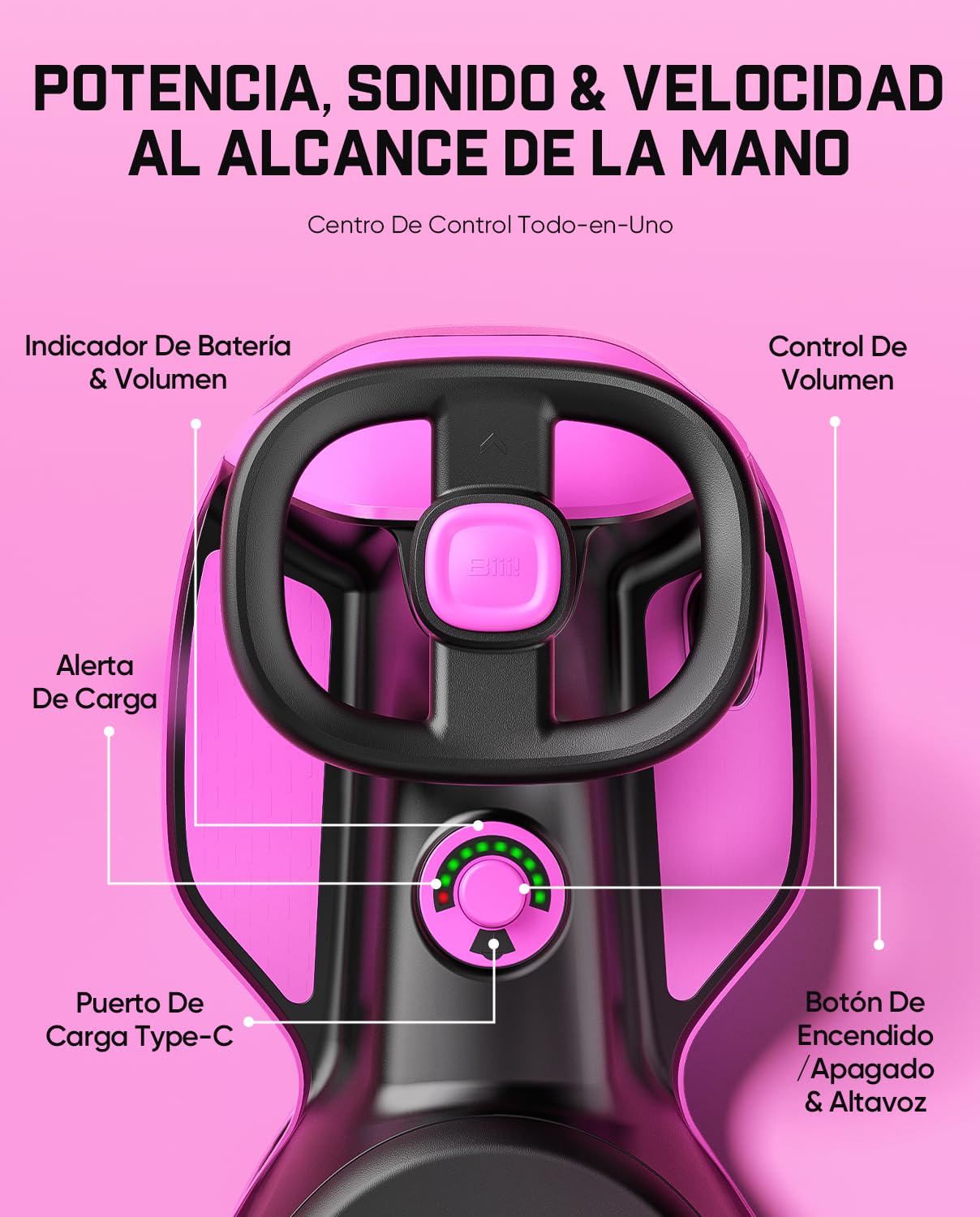FanttikRide N10 Classic Coche Eléctrico para Niños con Mopa Desmontable, Pedal, Carga Tipo C, GlideWiz, Antivuelco, Ruedas Luminosas y Bluetooth | para Edades de 3+, Carga Máxima 68 KG,Rojo