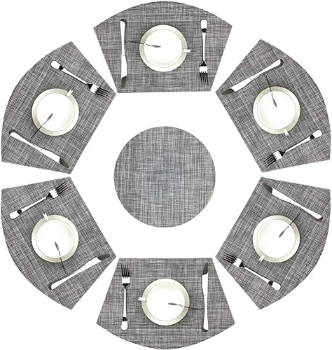 Miniatura 11 de Juego de 4 manteles individuales de vinilo para mesas redondas, tejido antideslizante, resistente al calor, fácil de limpiar, lavable, lavable (azul